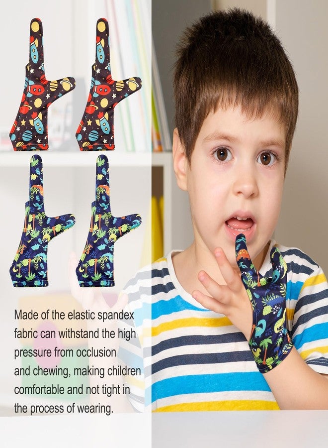 Jiuguva 4 Pcs Thumb Sucking Guard Gloves Kids Chewy Compression Gloves Breathable Guard Nail Biting Kids Stop Thumb Sucking and Finger Biting Generally for Ages 8-12 (Space, Dinosaur, 2 Fingers) - Image 5